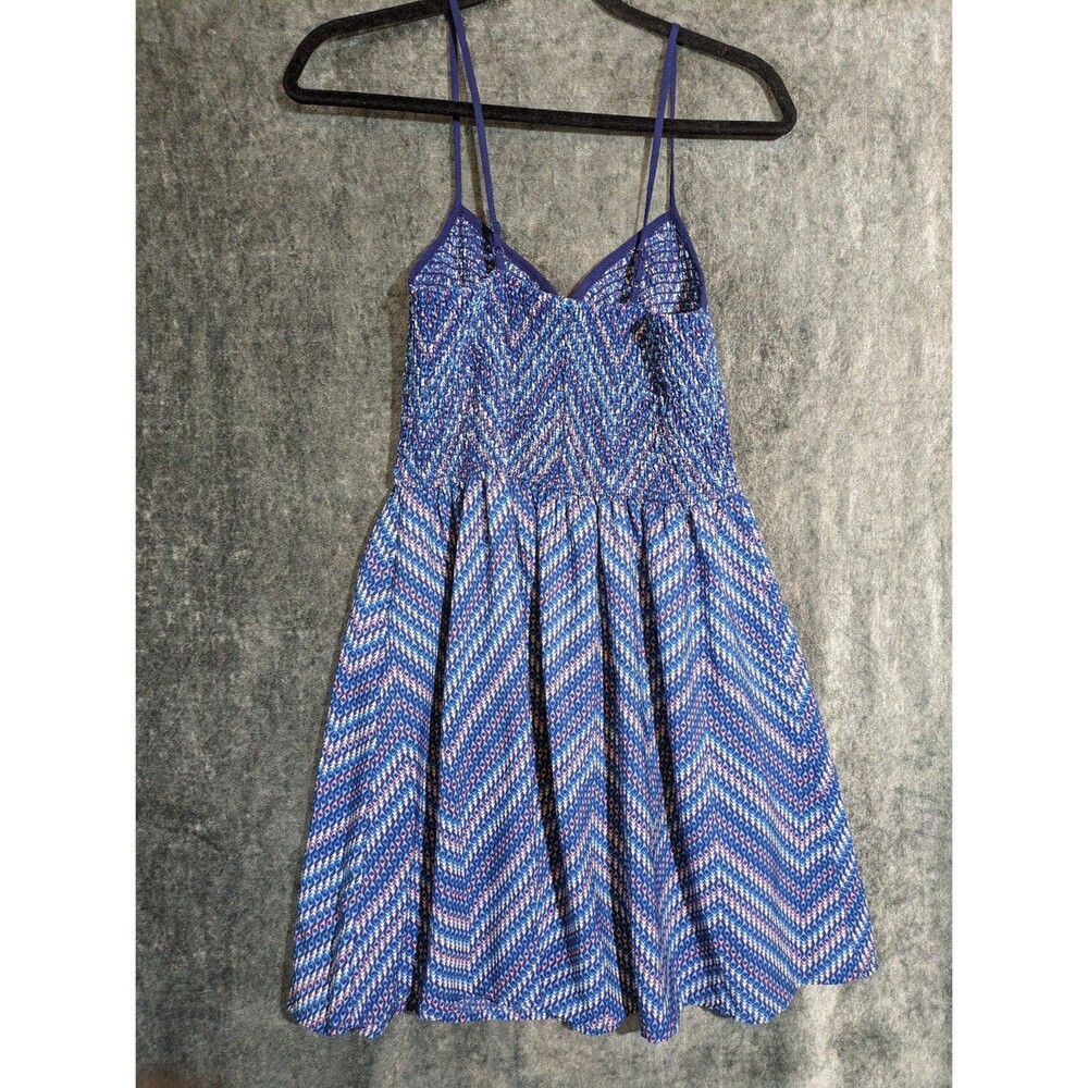 Mason & Mackenzie sun dress Medium shirred bodice fit & flare blue pink - Picture 5 of 5